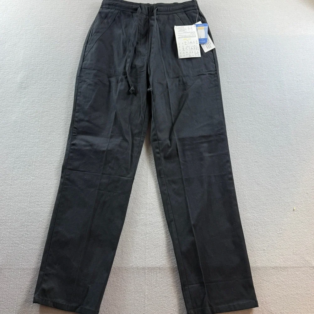 Denim & Co. Pants Women Small Black Drawstring Elastic Waist Straight Leg 28x30